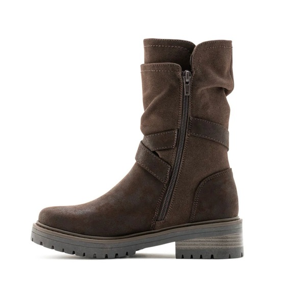 Combat Moto Boots - Faux Suede - Dark Brown - Lug Sole - Side Zipper - NWT - Picture 4 of 13